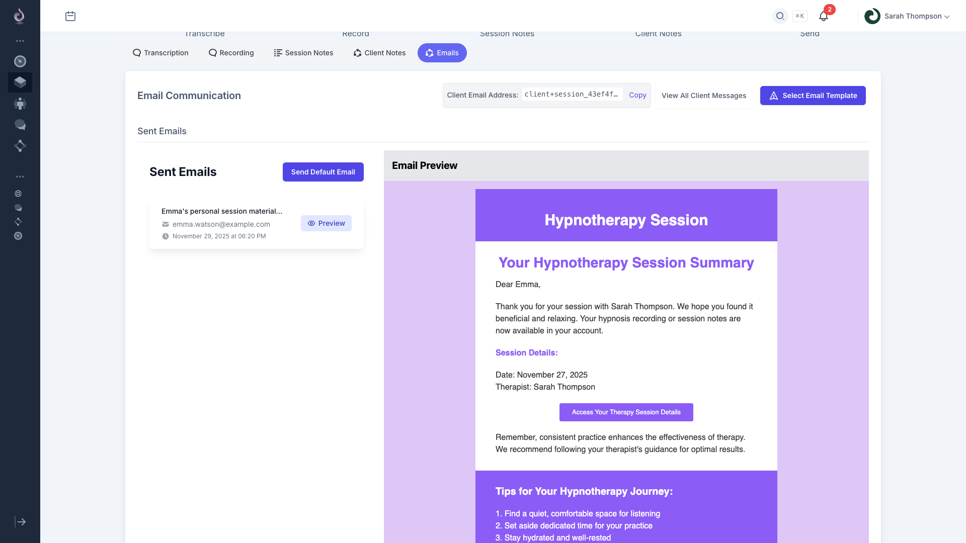 Send email to client